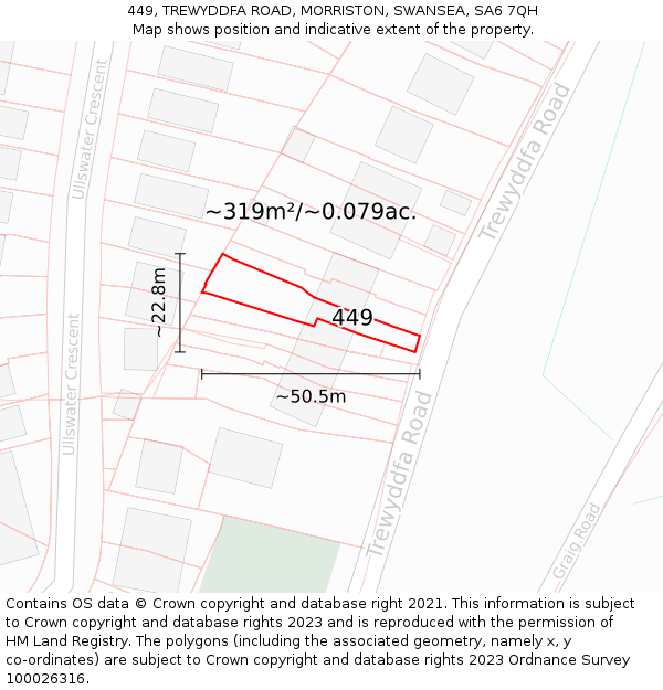 449, TREWYDDFA ROAD, MORRISTON, SWANSEA, SA6 7QH: Plot and title map