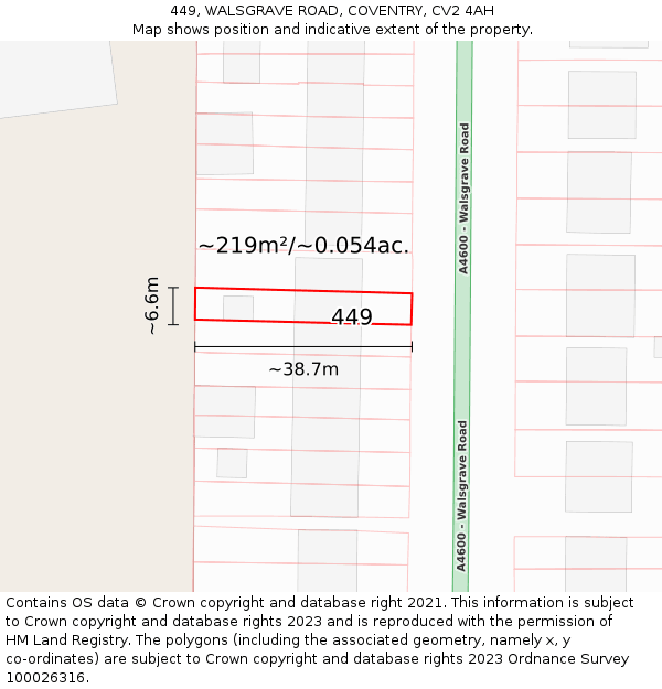449, WALSGRAVE ROAD, COVENTRY, CV2 4AH: Plot and title map
