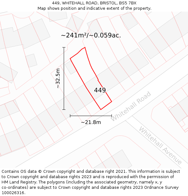 449, WHITEHALL ROAD, BRISTOL, BS5 7BX: Plot and title map