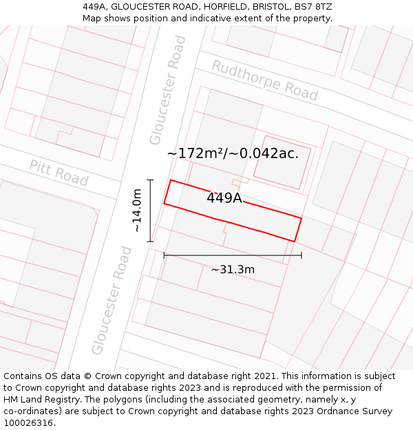 449A, GLOUCESTER ROAD, HORFIELD, BRISTOL, BS7 8TZ: Plot and title map