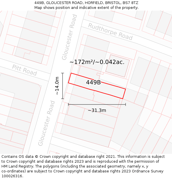 449B, GLOUCESTER ROAD, HORFIELD, BRISTOL, BS7 8TZ: Plot and title map
