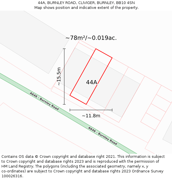 44A, BURNLEY ROAD, CLIVIGER, BURNLEY, BB10 4SN: Plot and title map