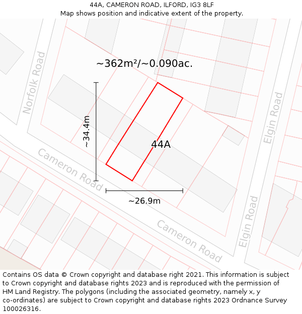 44A, CAMERON ROAD, ILFORD, IG3 8LF: Plot and title map