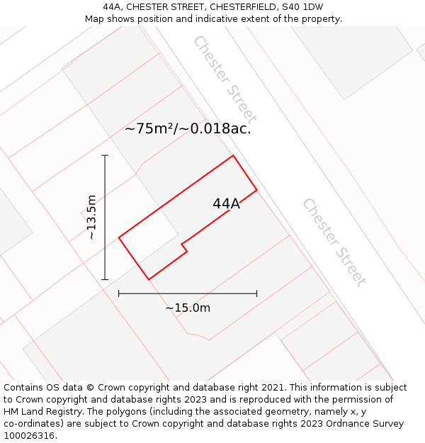44A, CHESTER STREET, CHESTERFIELD, S40 1DW: Plot and title map