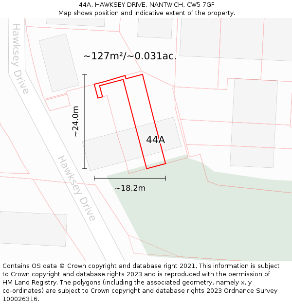 44A, HAWKSEY DRIVE, NANTWICH, CW5 7GF: Plot and title map