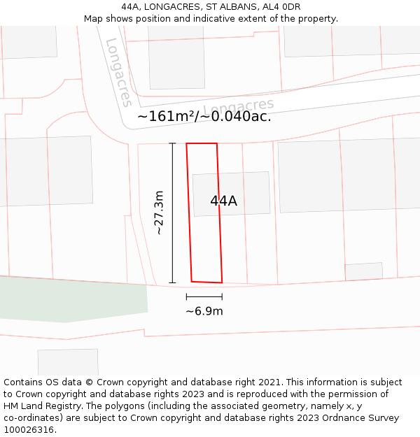 44A, LONGACRES, ST ALBANS, AL4 0DR: Plot and title map