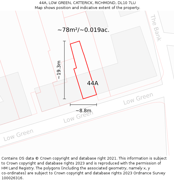 44A, LOW GREEN, CATTERICK, RICHMOND, DL10 7LU: Plot and title map