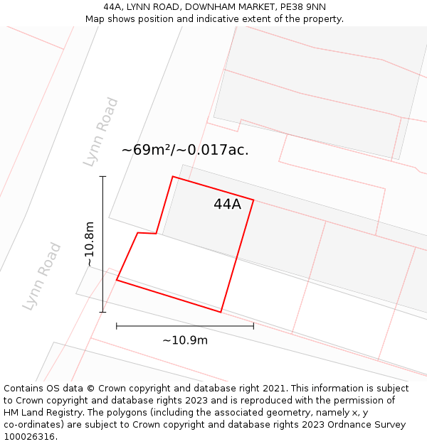 44A, LYNN ROAD, DOWNHAM MARKET, PE38 9NN: Plot and title map