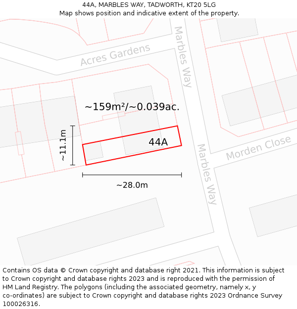 44A, MARBLES WAY, TADWORTH, KT20 5LG: Plot and title map