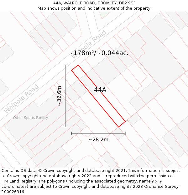 44A, WALPOLE ROAD, BROMLEY, BR2 9SF: Plot and title map