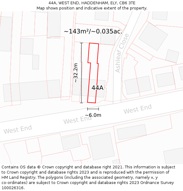 44A, WEST END, HADDENHAM, ELY, CB6 3TE: Plot and title map