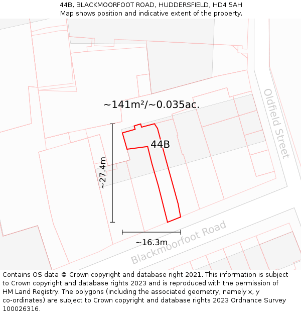 44B, BLACKMOORFOOT ROAD, HUDDERSFIELD, HD4 5AH: Plot and title map