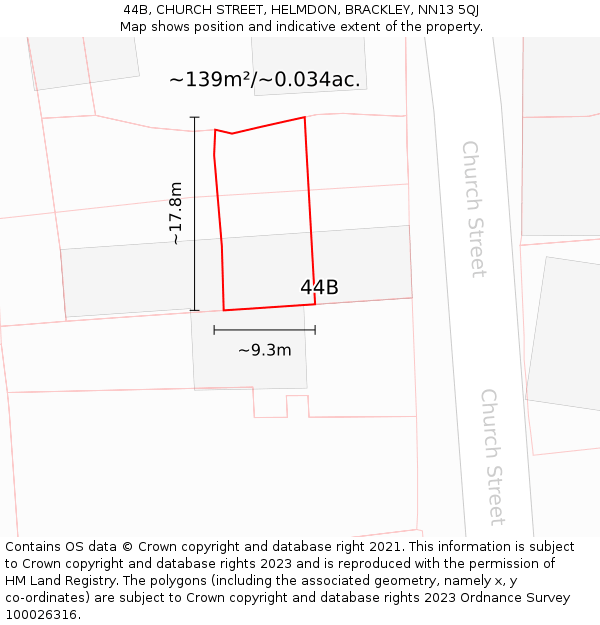 44B, CHURCH STREET, HELMDON, BRACKLEY, NN13 5QJ: Plot and title map