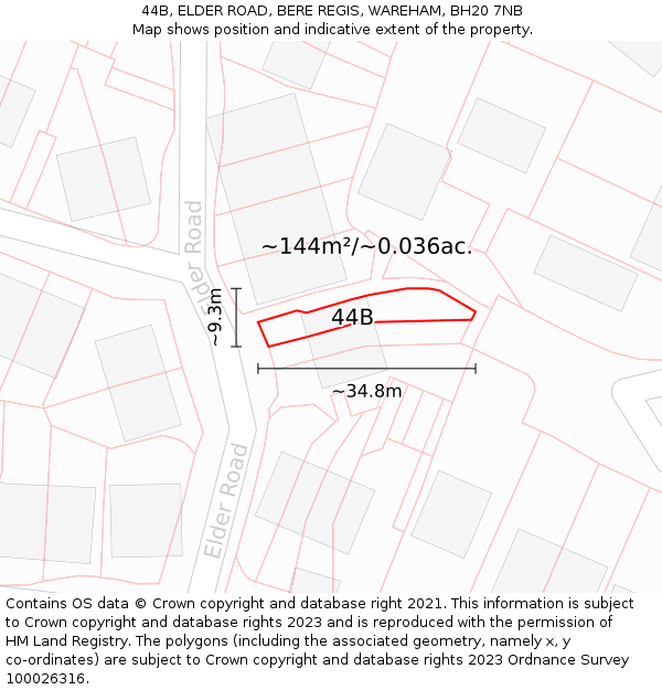 44B, ELDER ROAD, BERE REGIS, WAREHAM, BH20 7NB: Plot and title map