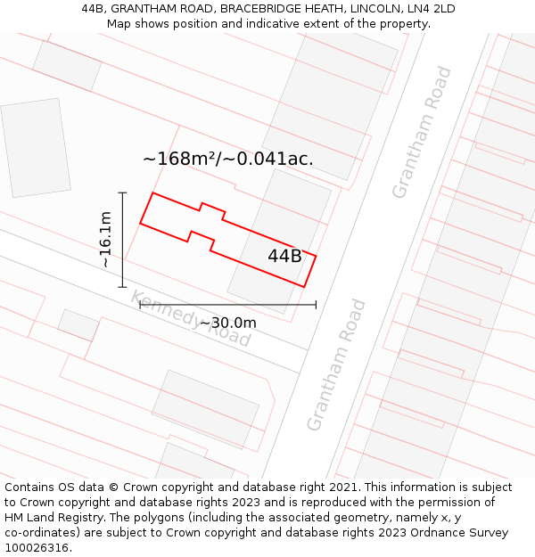 44B, GRANTHAM ROAD, BRACEBRIDGE HEATH, LINCOLN, LN4 2LD: Plot and title map