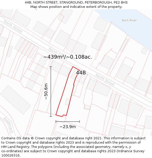 44B, NORTH STREET, STANGROUND, PETERBOROUGH, PE2 8HS: Plot and title map