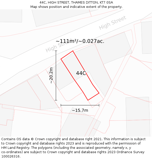 44C, HIGH STREET, THAMES DITTON, KT7 0SA: Plot and title map