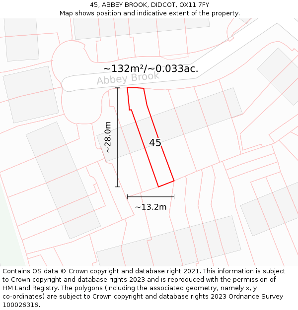 45, ABBEY BROOK, DIDCOT, OX11 7FY: Plot and title map