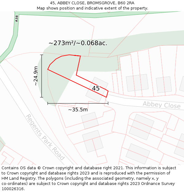 45, ABBEY CLOSE, BROMSGROVE, B60 2RA: Plot and title map