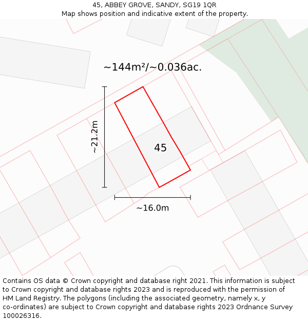 45, ABBEY GROVE, SANDY, SG19 1QR: Plot and title map