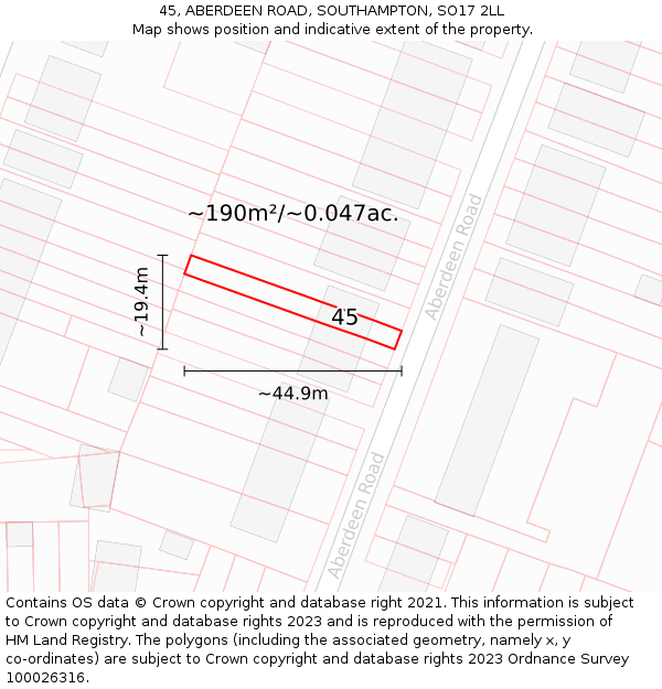 45, ABERDEEN ROAD, SOUTHAMPTON, SO17 2LL: Plot and title map