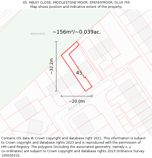 45, ABLEY CLOSE, MIDDLESTONE MOOR, SPENNYMOOR, DL16 7FA: Plot and title map