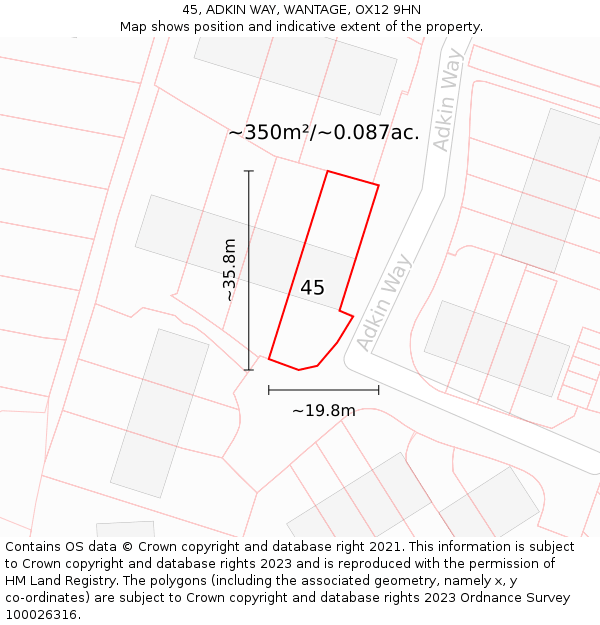 45, ADKIN WAY, WANTAGE, OX12 9HN: Plot and title map