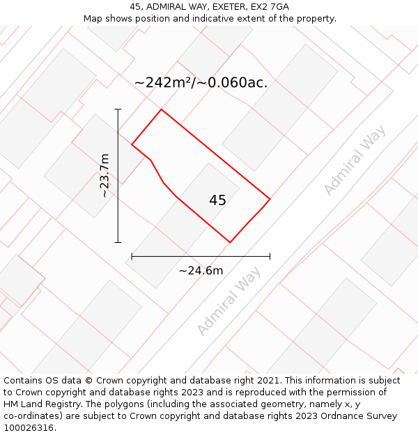 45, ADMIRAL WAY, EXETER, EX2 7GA: Plot and title map