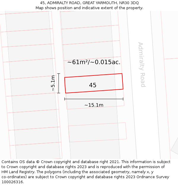 45, ADMIRALTY ROAD, GREAT YARMOUTH, NR30 3DQ: Plot and title map
