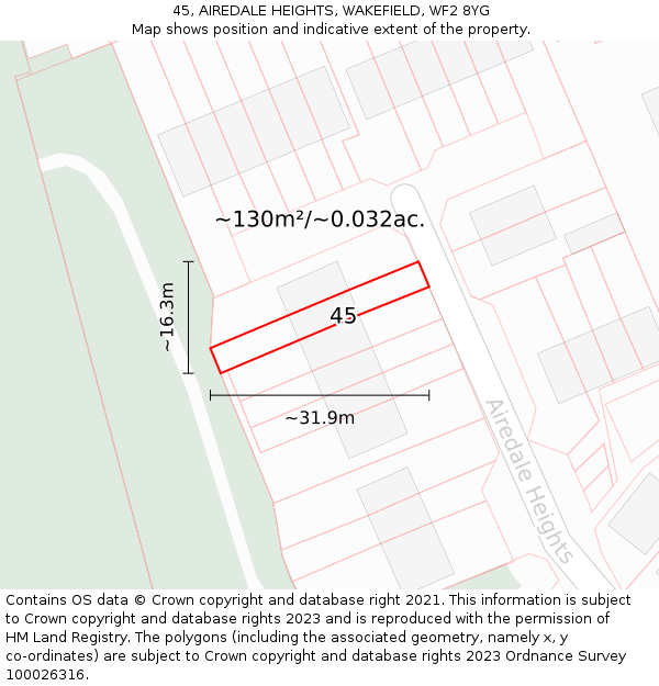 45, AIREDALE HEIGHTS, WAKEFIELD, WF2 8YG: Plot and title map