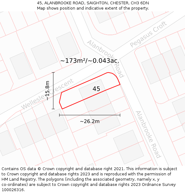 45, ALANBROOKE ROAD, SAIGHTON, CHESTER, CH3 6DN: Plot and title map