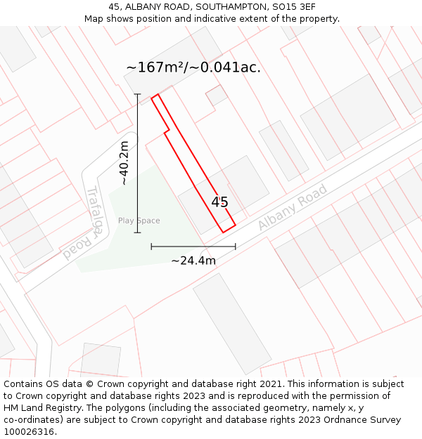 45, ALBANY ROAD, SOUTHAMPTON, SO15 3EF: Plot and title map