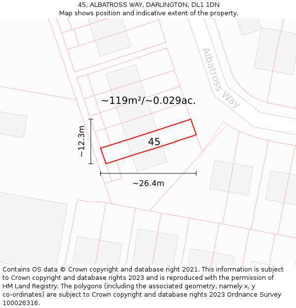 45, ALBATROSS WAY, DARLINGTON, DL1 1DN: Plot and title map