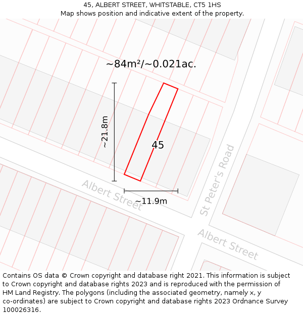 45, ALBERT STREET, WHITSTABLE, CT5 1HS: Plot and title map