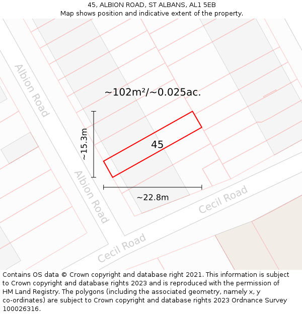 45, ALBION ROAD, ST ALBANS, AL1 5EB: Plot and title map
