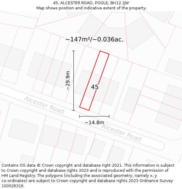 45, ALCESTER ROAD, POOLE, BH12 2JW: Plot and title map