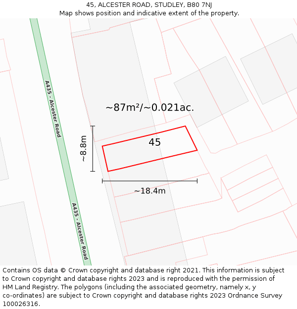 45, ALCESTER ROAD, STUDLEY, B80 7NJ: Plot and title map
