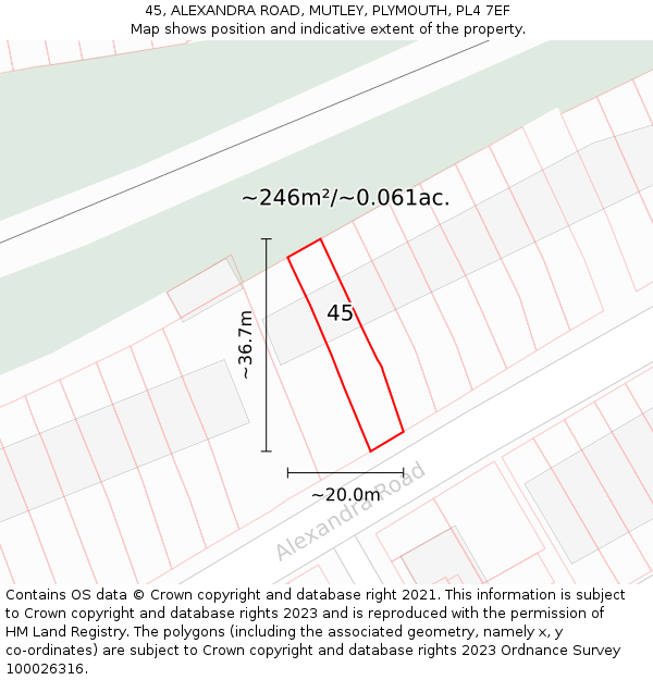 45, ALEXANDRA ROAD, MUTLEY, PLYMOUTH, PL4 7EF: Plot and title map