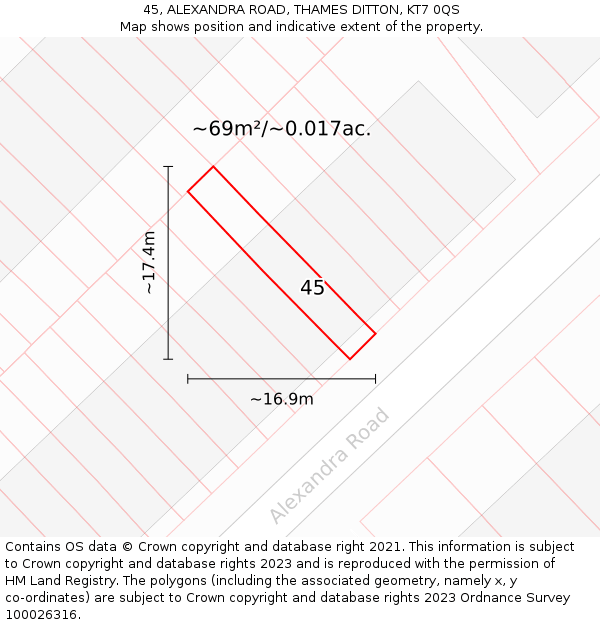 45, ALEXANDRA ROAD, THAMES DITTON, KT7 0QS: Plot and title map