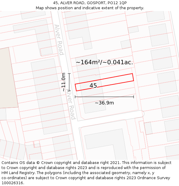 45, ALVER ROAD, GOSPORT, PO12 1QP: Plot and title map