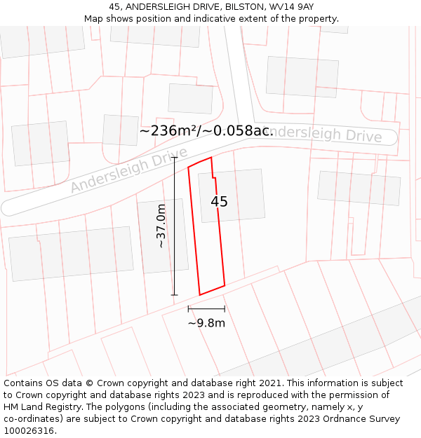 45, ANDERSLEIGH DRIVE, BILSTON, WV14 9AY: Plot and title map
