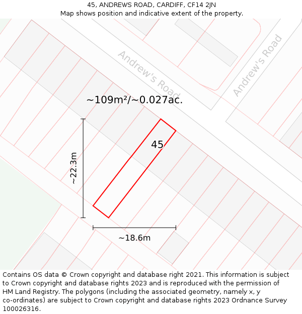 45, ANDREWS ROAD, CARDIFF, CF14 2JN: Plot and title map