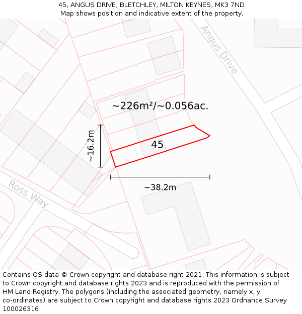 45, ANGUS DRIVE, BLETCHLEY, MILTON KEYNES, MK3 7ND: Plot and title map