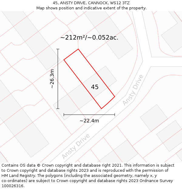 45, ANSTY DRIVE, CANNOCK, WS12 3TZ: Plot and title map