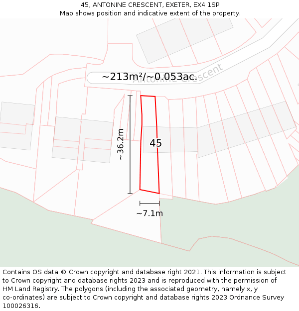 45, ANTONINE CRESCENT, EXETER, EX4 1SP: Plot and title map