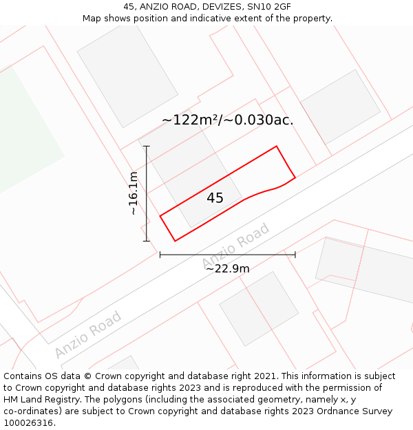 45, ANZIO ROAD, DEVIZES, SN10 2GF: Plot and title map