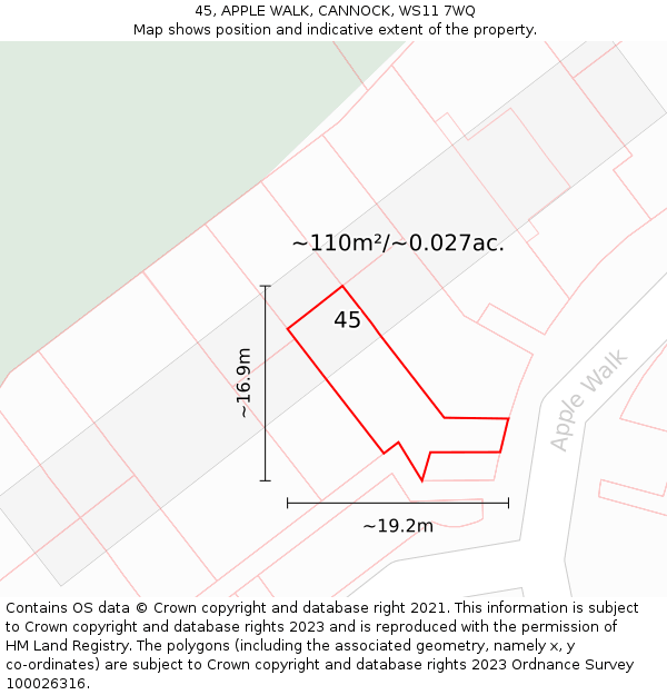 45, APPLE WALK, CANNOCK, WS11 7WQ: Plot and title map