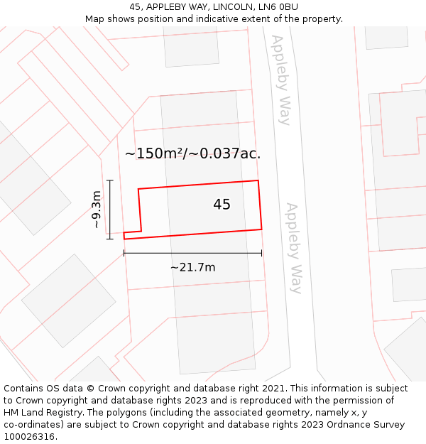 45, APPLEBY WAY, LINCOLN, LN6 0BU: Plot and title map