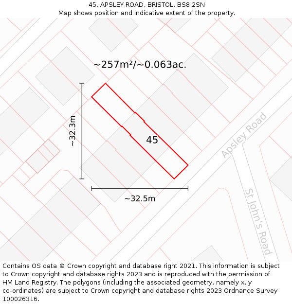 45, APSLEY ROAD, BRISTOL, BS8 2SN: Plot and title map