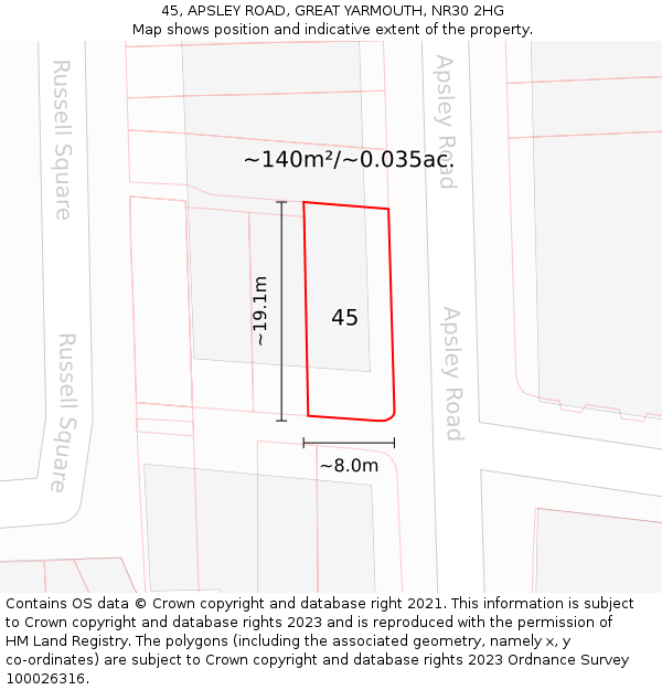 45, APSLEY ROAD, GREAT YARMOUTH, NR30 2HG: Plot and title map